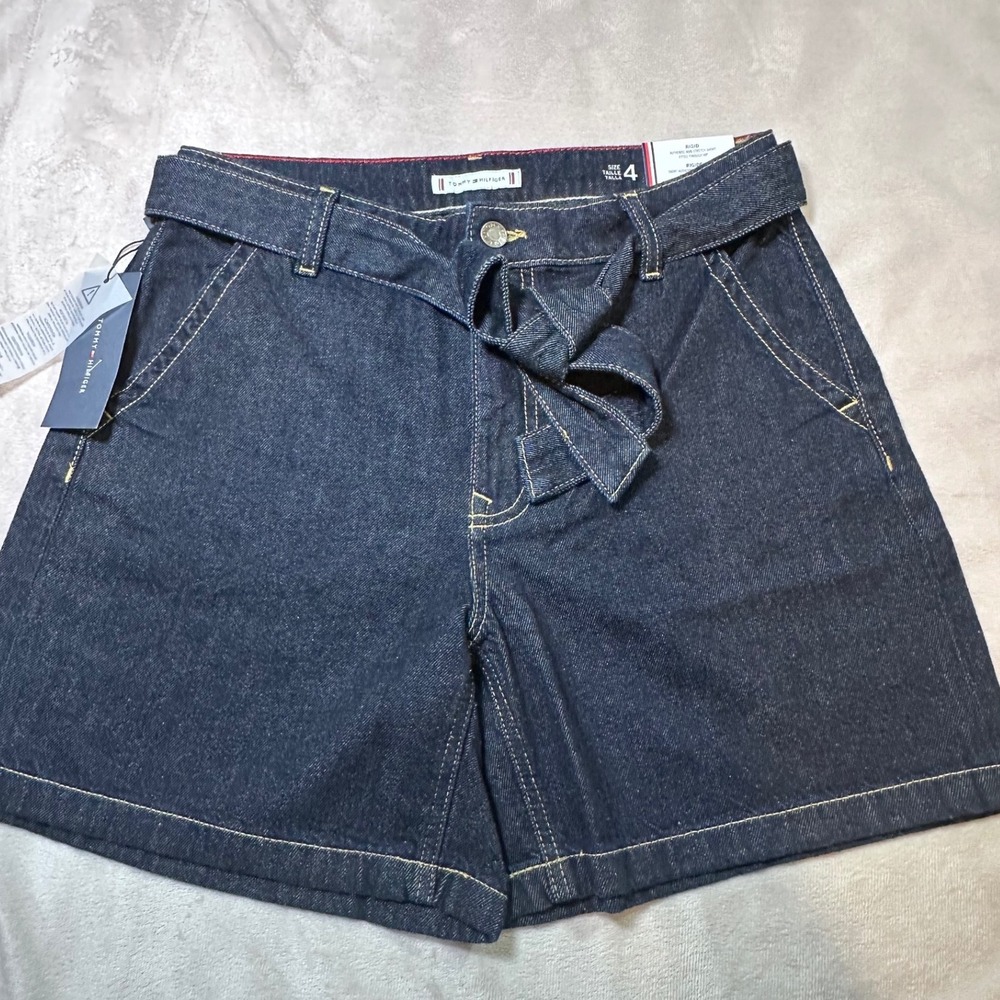 Tommy Hilfiger Womens Indigo Denim Tie Waist Shorts Size 4 NWT 1968103